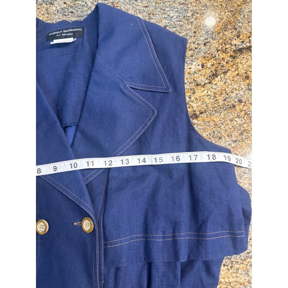 Donna Morgan for Maggy Sleeveless Trench Style Dress Midi Blue Linen Cotton 14‎ - Picture 4 of 9